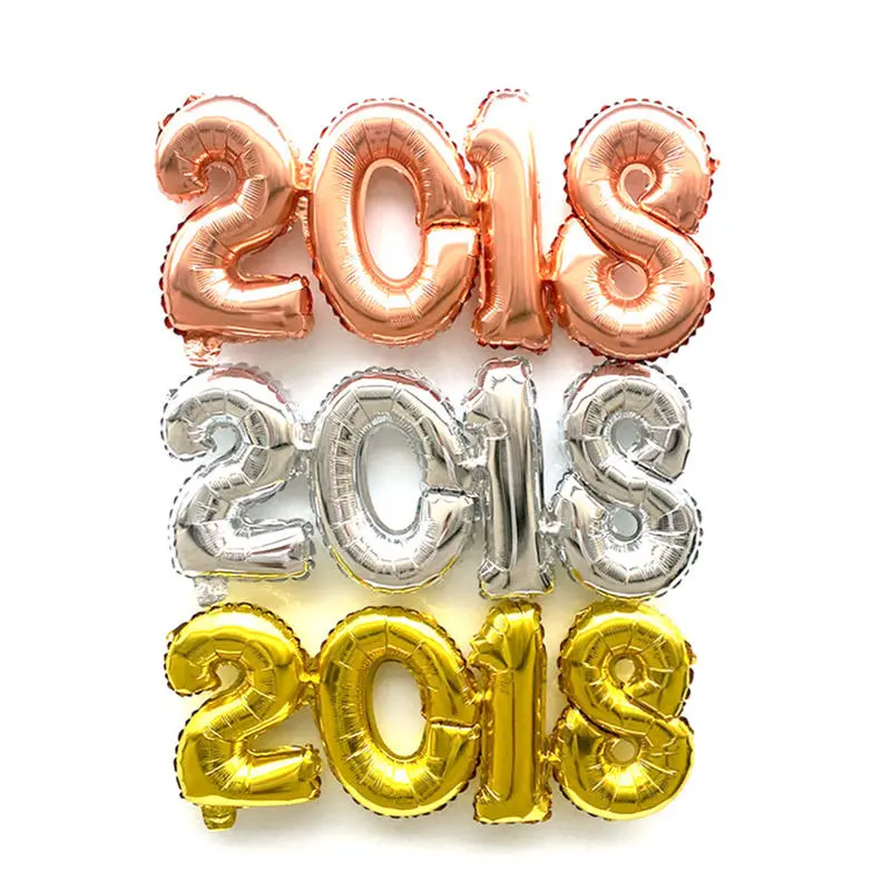 2018 number foil balloon gold silver happy new year room party decoration