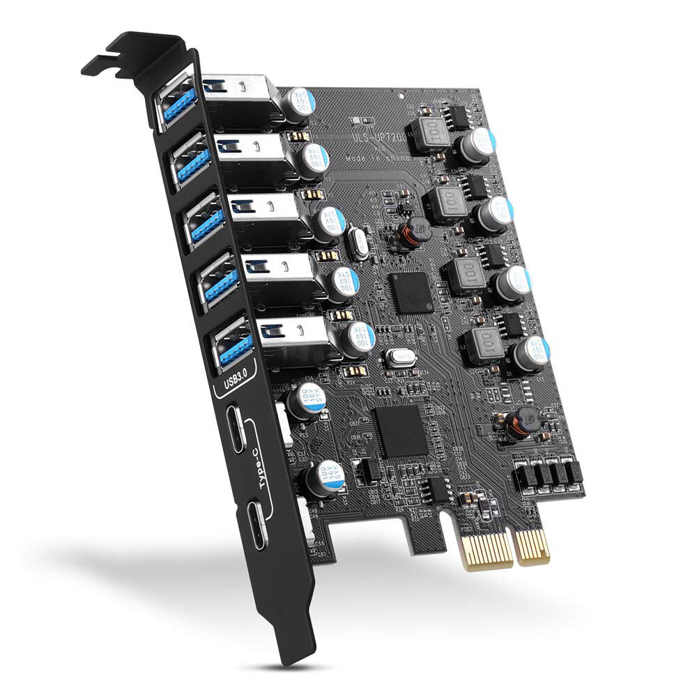 USB3.0 PCIE Expansion Card with 2 Type-C+5 USB-A 7 Port Hub Converter Adapter PCI Express Card for Desktop PC Host