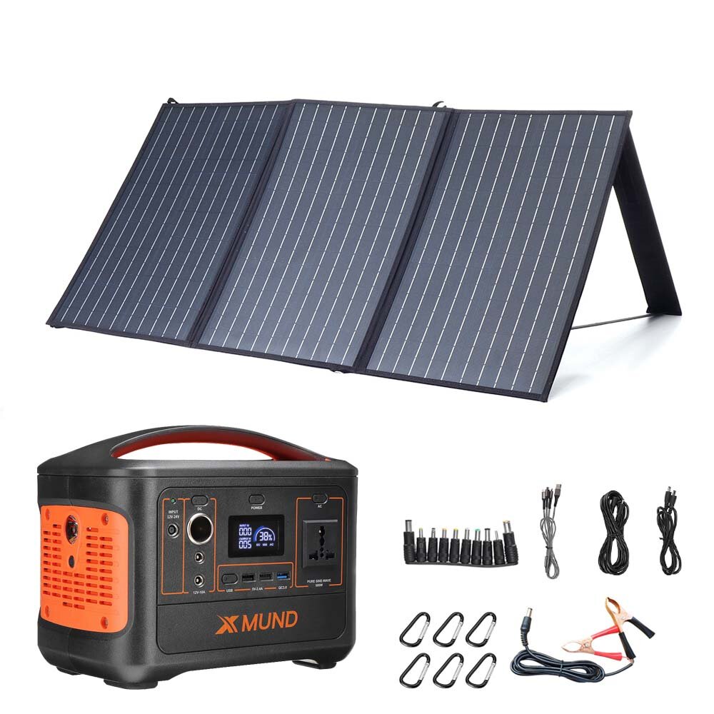 XMUND 500W 153600mAh Power Station Set con 100W 18V solare Ricarica da pannello per dispositivi di alimentazione campeggio all'aperto