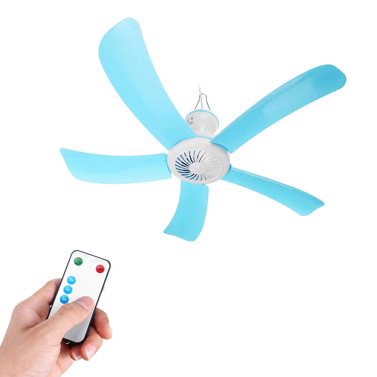 Draagbare 5 bladen Mini plafondventilator W / afstandsbediening opknoping zomer koeler geschenk Dia.