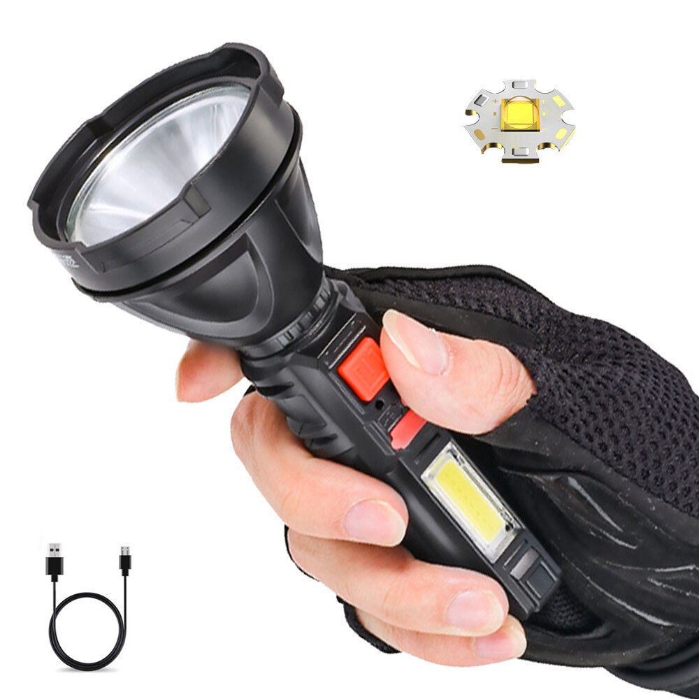 BIKIGHT 2000lm Long Shoot Strong OSL Flashlight with COB Sidelight USB Rechargeable Portable LED Torch Powerful Spotligh