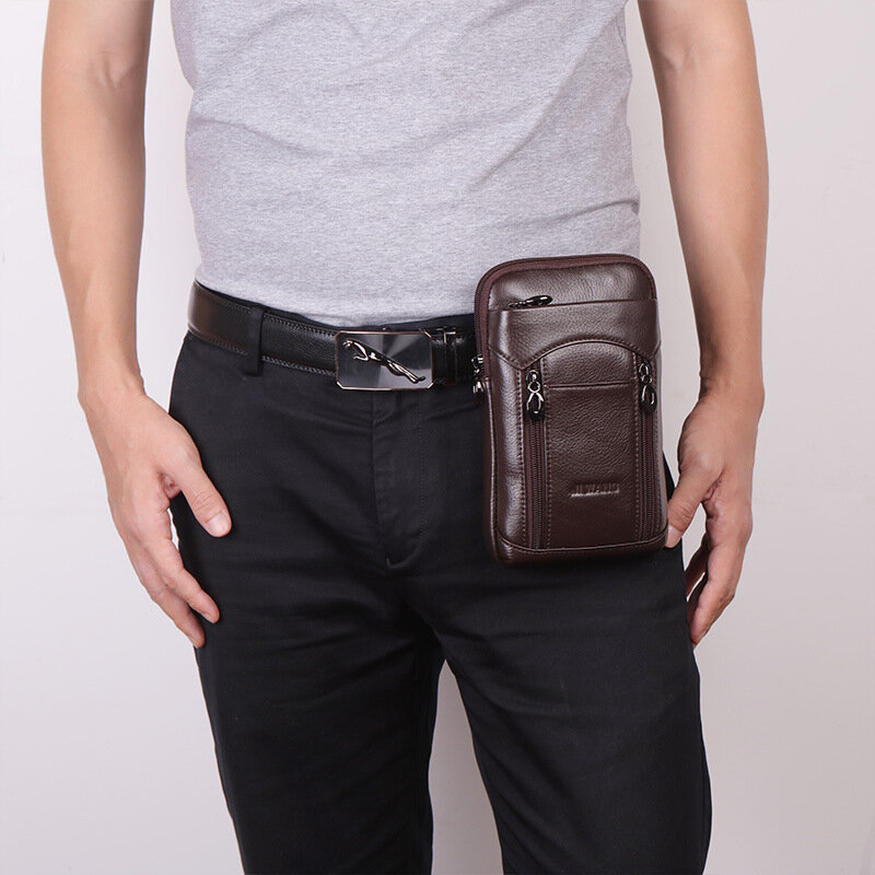 

Men Genuine Leather Cowhide 6-7 Inch Phone Bag Multi-carry Crossbody Bag Waist Bag With Belt Loop