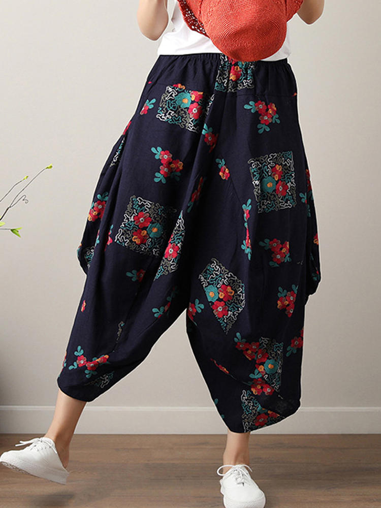 Ethnic floral print loose elastic waist harem pants Sale - Banggood.com ...