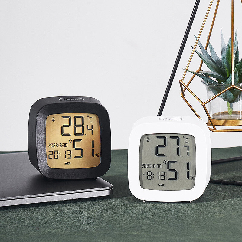 

Digital Alarm Clock Voice Control LightsTemperature Humidity Calendar Week Display Snooze Function With Backlight Electr