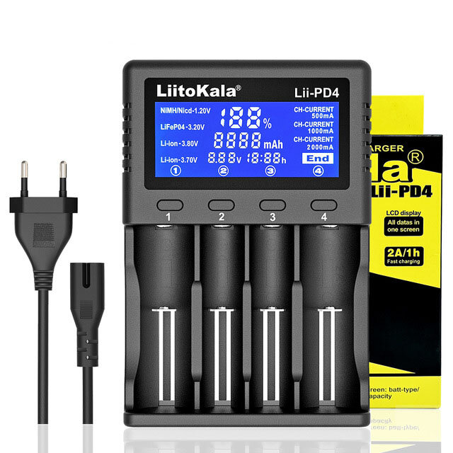 Liitokala Lii-PD4 slimme batterijlader LCD-scherm 4-slot batterij-snellader voor 18650 26650 21700 l