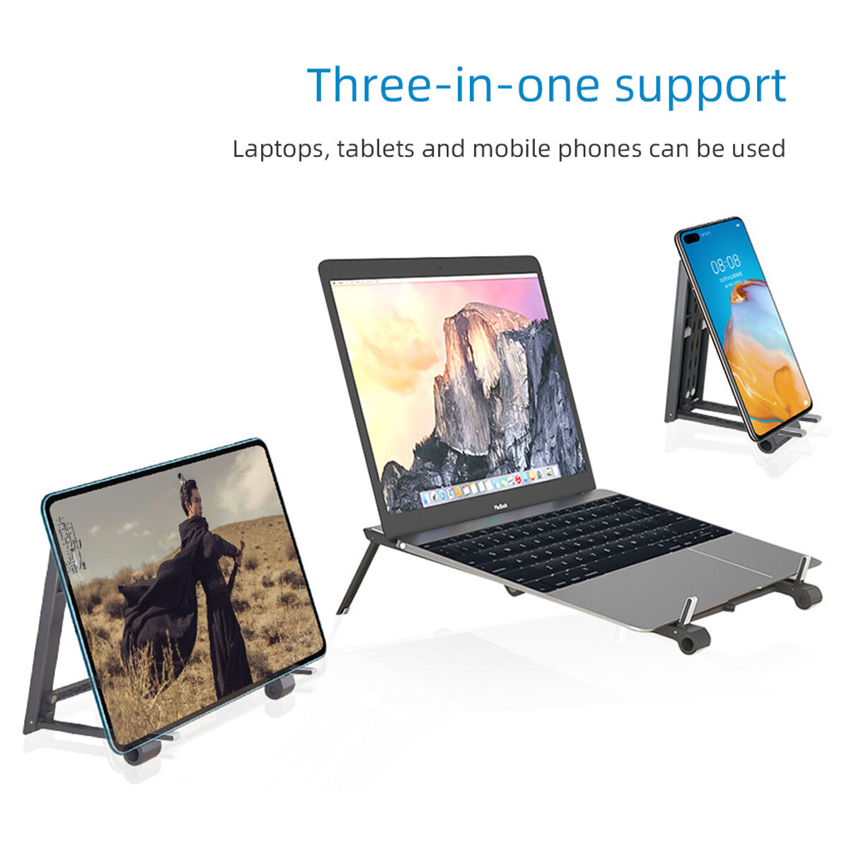 Multifunctionele opvouwbare 3-IN-1 universele Macbook-tablethouder voor telefoonhouder Koelstandaard