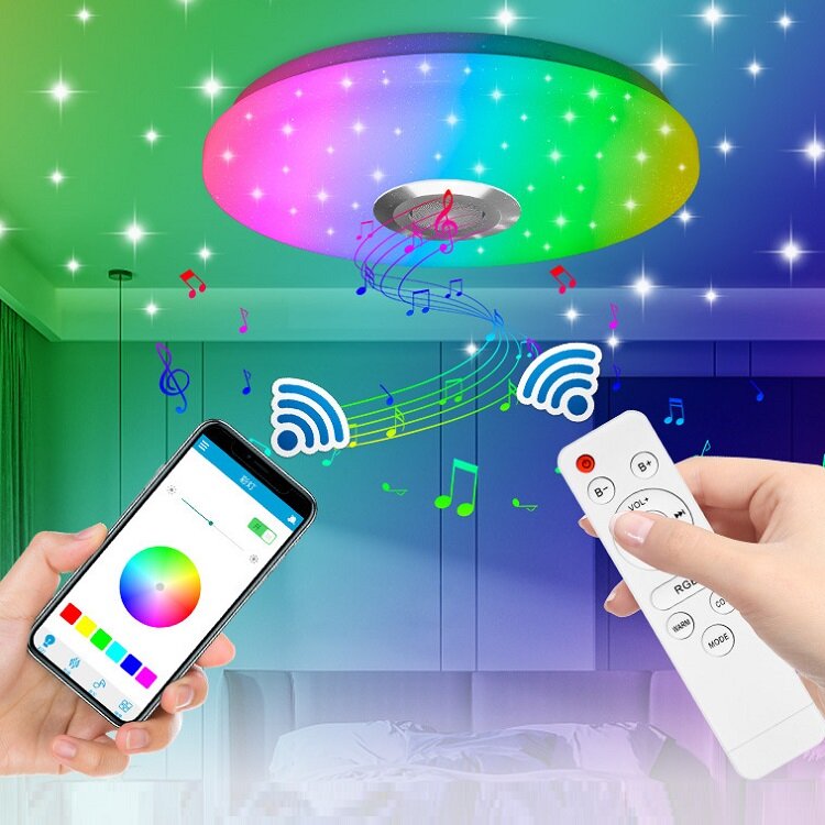 AC100-240V 49LEDs/68LEDs RGB Dimmable LED Ceiling Light Bluetooth Music Speaker Lamp + Remote Control for Bedroom Living