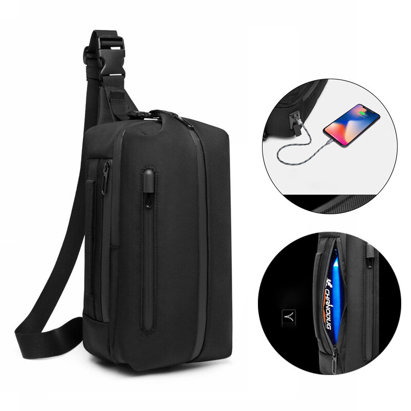 Sac à bandoulière OZUKO pour homme Oxford Student Outdoor Sports Casual Crossbody Bag Travel USB Waterproof Bag Shoulder Sling Bag Chest Bag