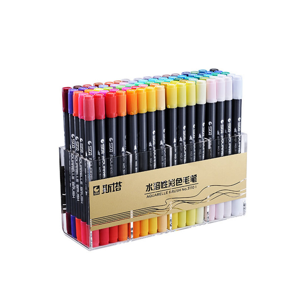 STA 48/80 kleuren Dual Tips Marker Pen Set met Fineliner Tip aquarelpenseel voor het tekenen van ont