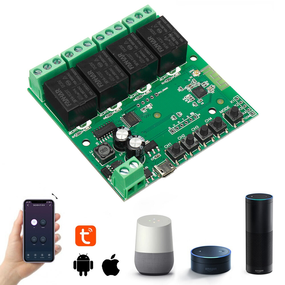 EACHEN Tuya WiFi Wireless Smart Switch DIY Inching/Selflock/Interlock Relay Module Works with Amazon Alexa Google Home