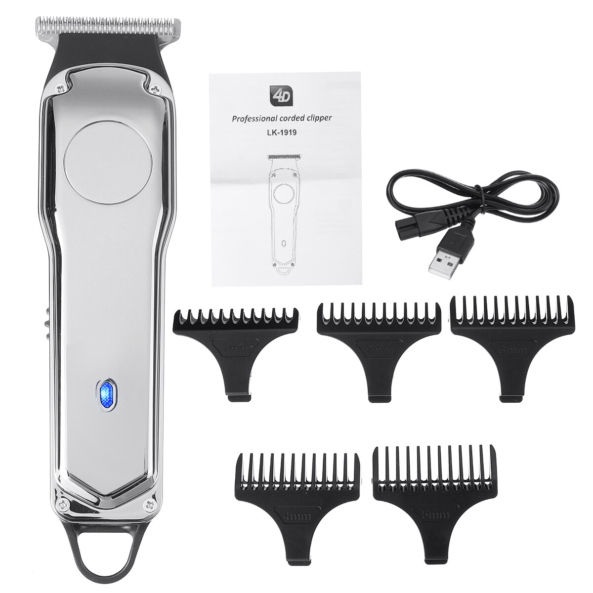 Men's Electric Hair Clipper USB Charging Quiet Hair Shaver W/ 5 Limit Comb
