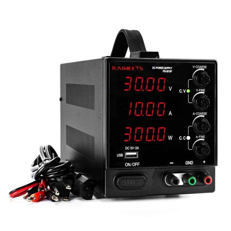 KAIWEETS PS 3010F DC Power Supply Variable 30V 10A with 4 LED Digital Display USB Interface Multiple Protections High Accuracy Best for Charging and Repairing