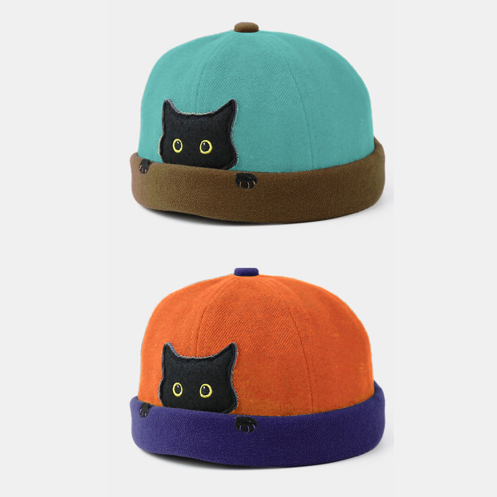 

2PCS Banggood Design Men Cotton Contrast Color Cute Kitty Cat Pattern Casual Landlord Cap Skull Cap Beanie Hat