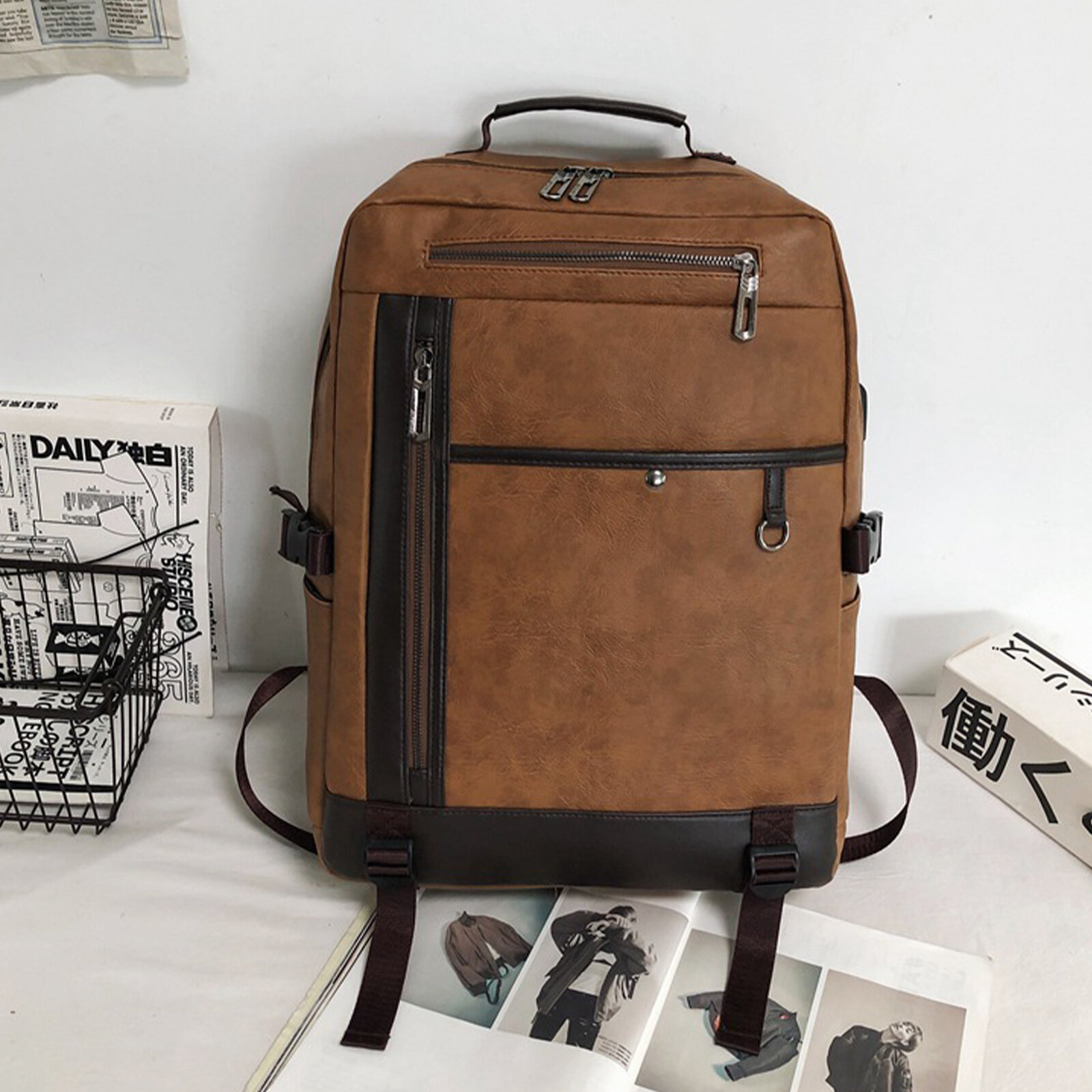 Menico Men Artificial Leather Vintage Water Resistant Backpacks Large Capacity Retro Travel Backpack