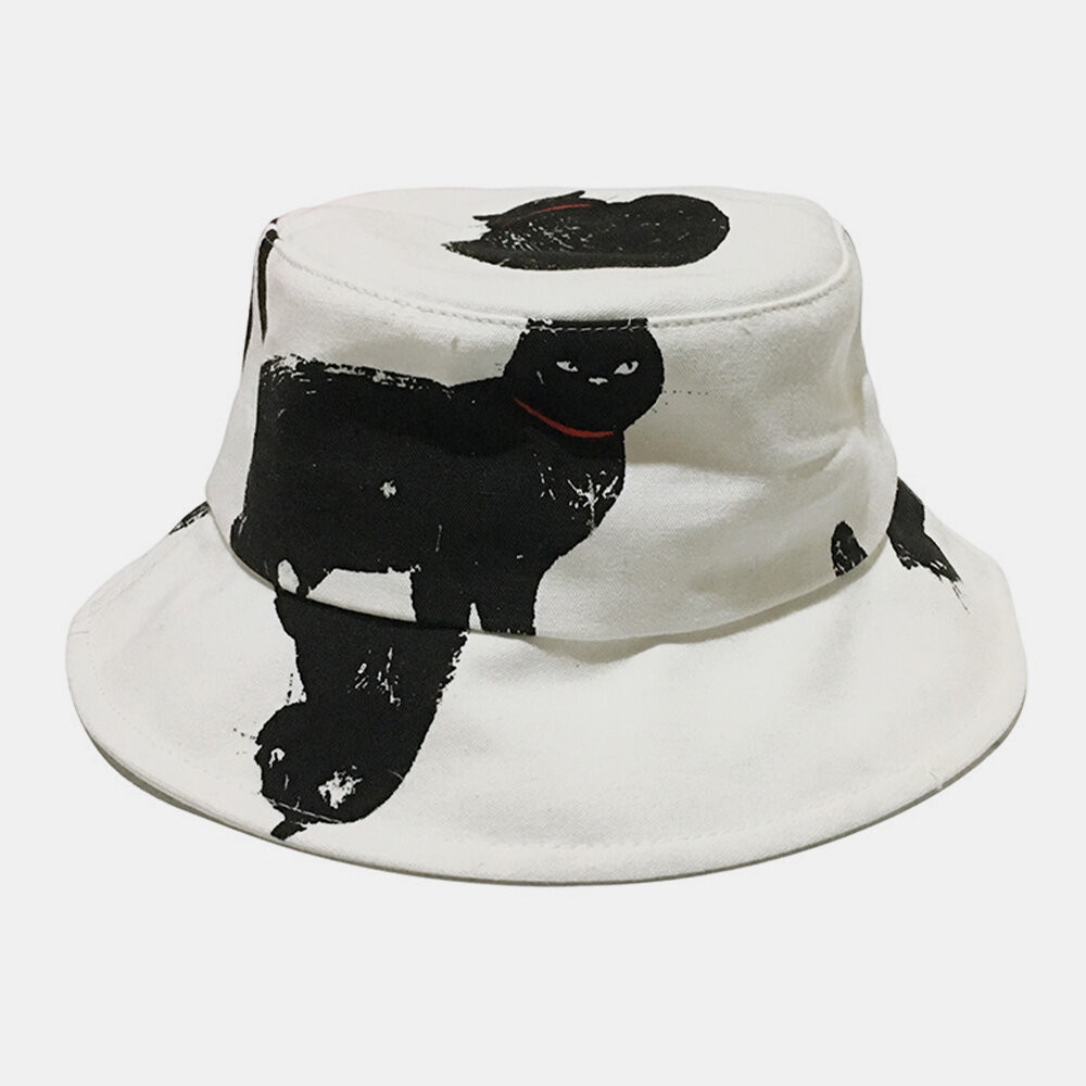 Unisex Cotton Cute Cartoon Black Cat Pattern Sunvisor Casual Couple Hat Bucket Hat