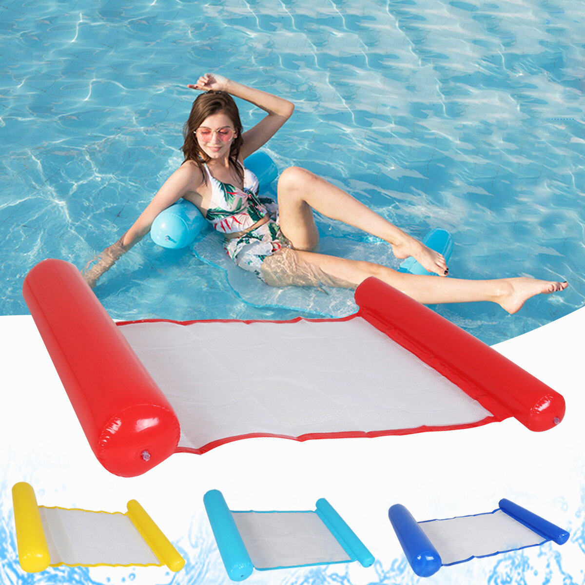 Inflatable Floating Water Hammock Swimming Pool Chair Lounge Bed Outdoor Travel Beach with Pump