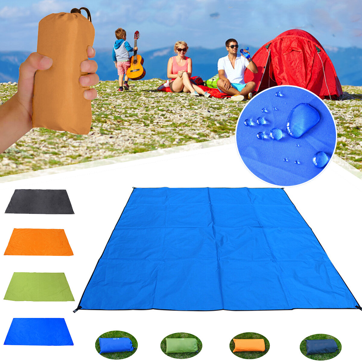 100*150CM Solid Color Waterproof Pocket Outdoor Picnic Camping Mat Sand Free Beach Blanket Picknick Moisture-proof Tent Ground Mattress