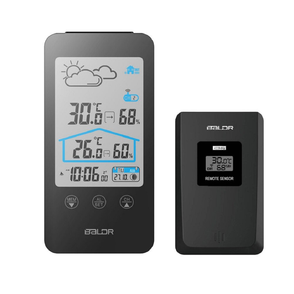 BALDR Touchscreen Draadloze Thermometer Hygrometer Binnen Buiten Weerstation Weersvoorspelling + Maa