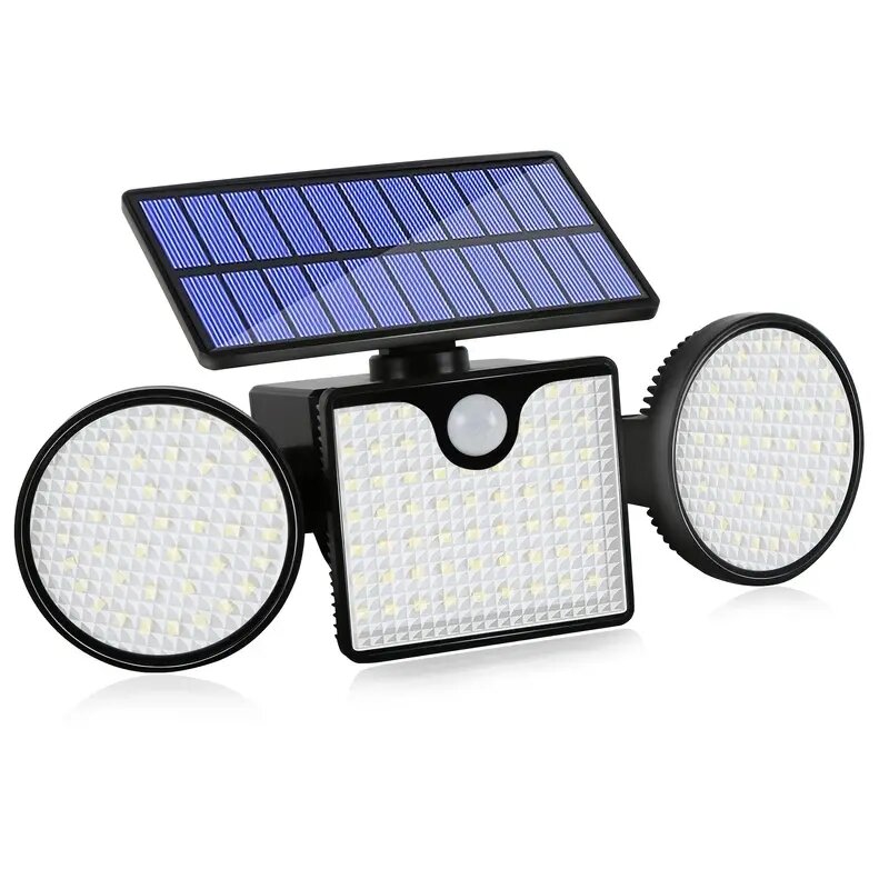 Наружные солнечные фонари с датчиком движения, 3 регулируемыми головами и широким углом обзора в 270°