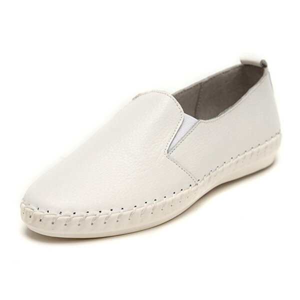 Women spring casual flat shoes slip on loafers soft bottom leather flat ...