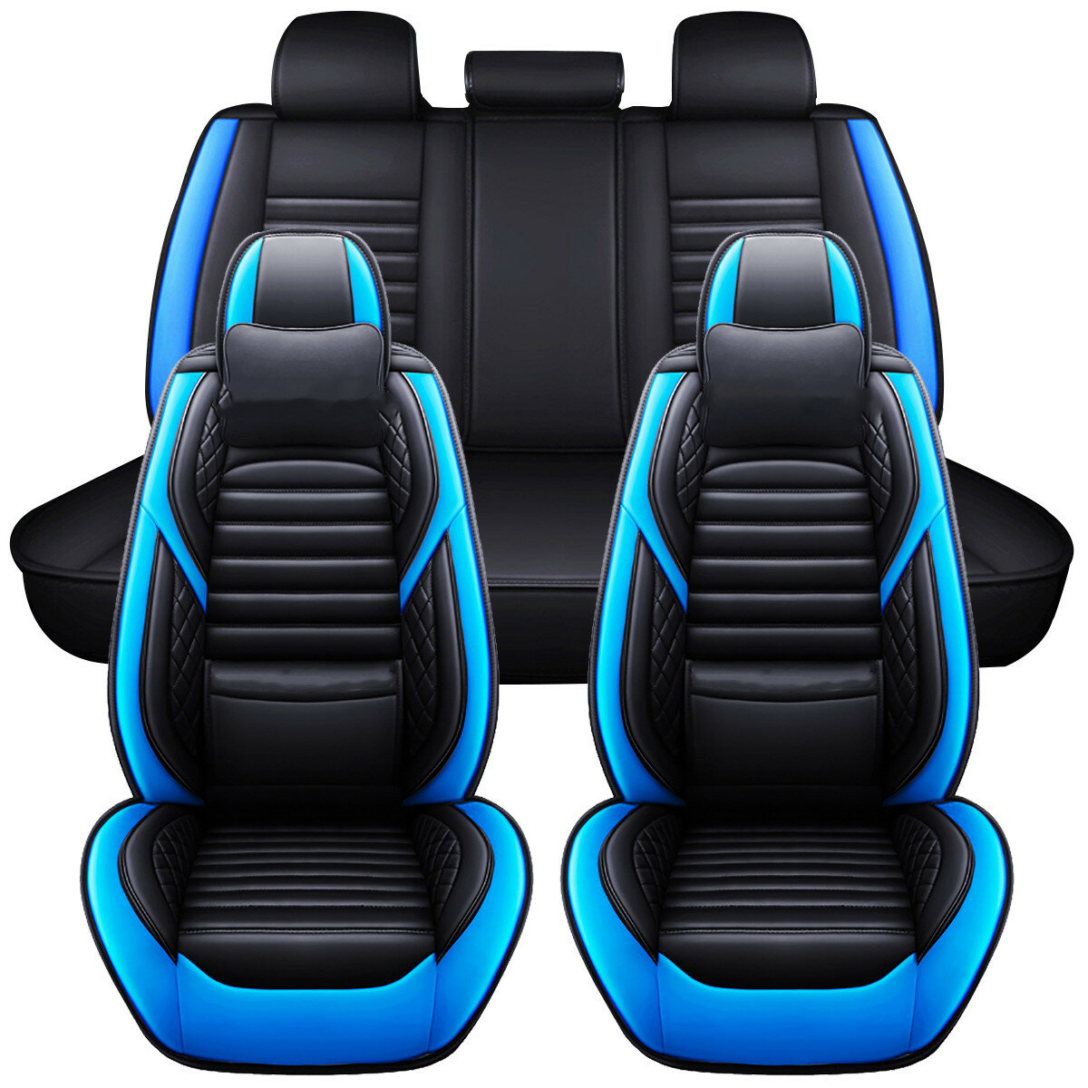 5D Universal 5 Seats Car Full Seat Covers PU Leather Seat Cushion Non-slip Protector Mat