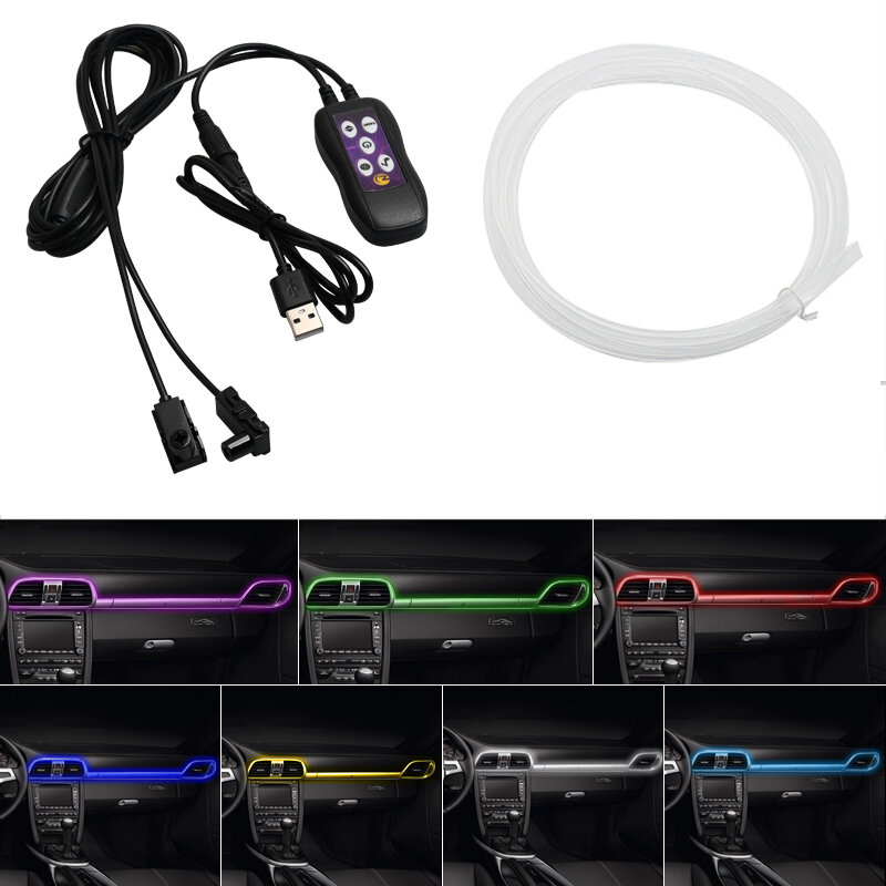 

Car Interior Lights Strip 64 Colors USB Multiple Modes Sound Control RGB Decorative Ambient Lamp Car Neon Light