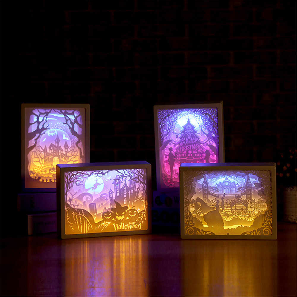 3D LED Nachtlampje Papier Carving Tafellamp Voor Thuis Slaapkamer Familie Eettafel Kerst Feestelijk 