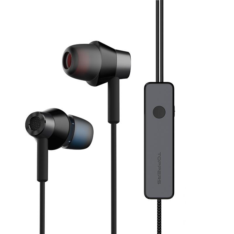 TOPPERS E2 Active Noise Cancelling Earphone Hi-res 3.5mm Jack Heavy Bass Stereo Headphone with Mic