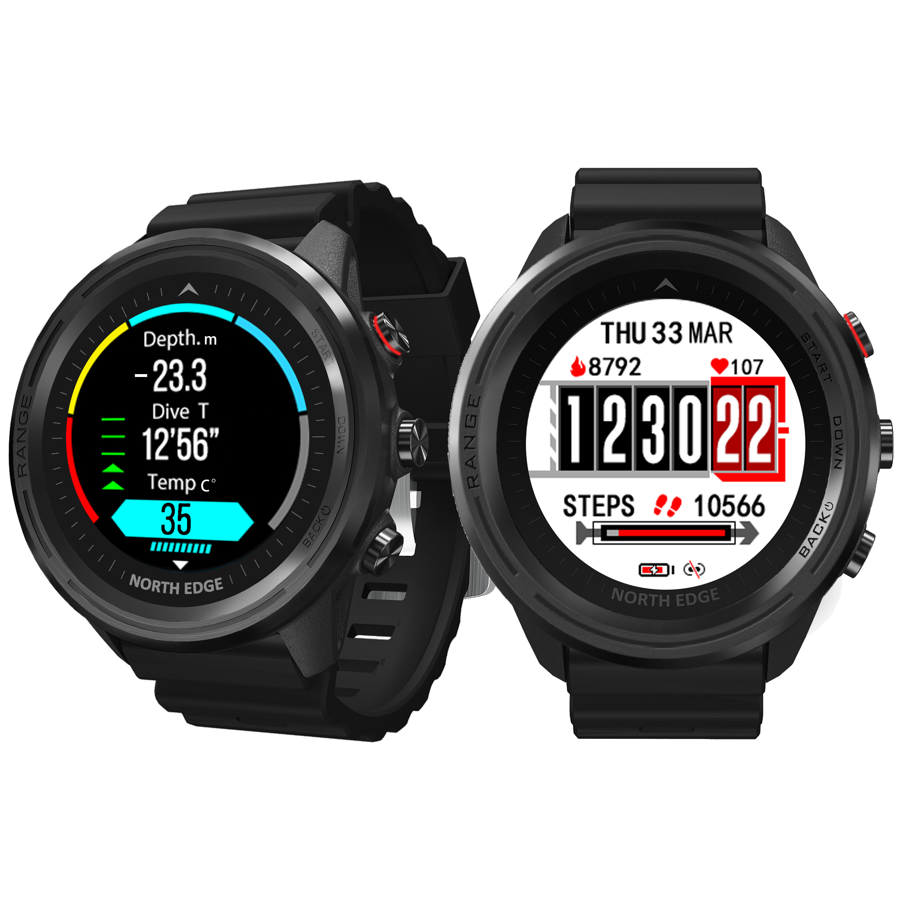 North Edge Range5 1.2 inch AMOLED Transflective Refilective Screen Heart Rate Monitor GPS Motion Track Altitude Compass