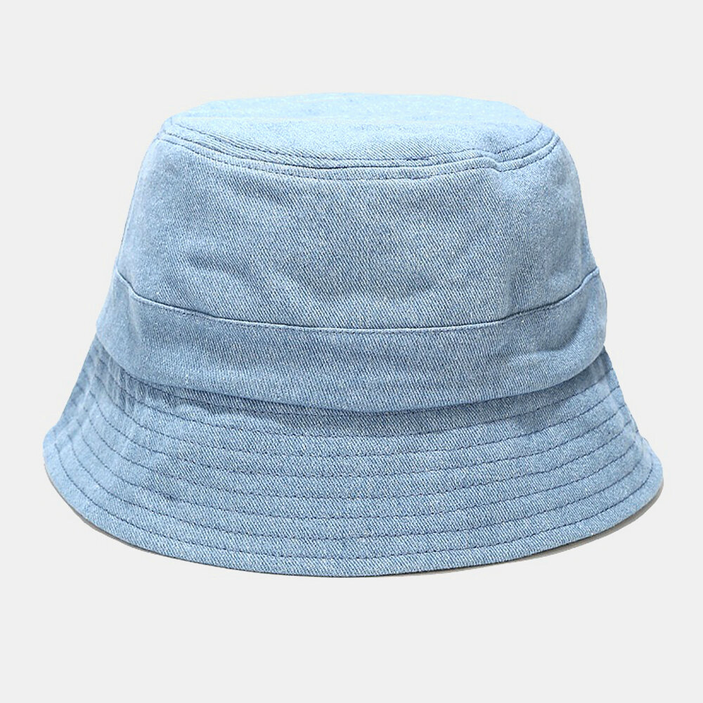 Men Denim Washed Broken Hole Narrow Brim Brief Casual Outdoor Sunscreen Bucket Hat