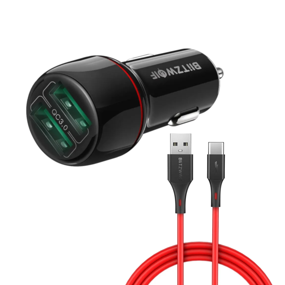 

BlitzWolf® BW-SD5 18W Dual-Port QC3.0 Mini Car USB Charger With BW-TC14 3A USB Type-C Cable Fast Charging for Huawei P30