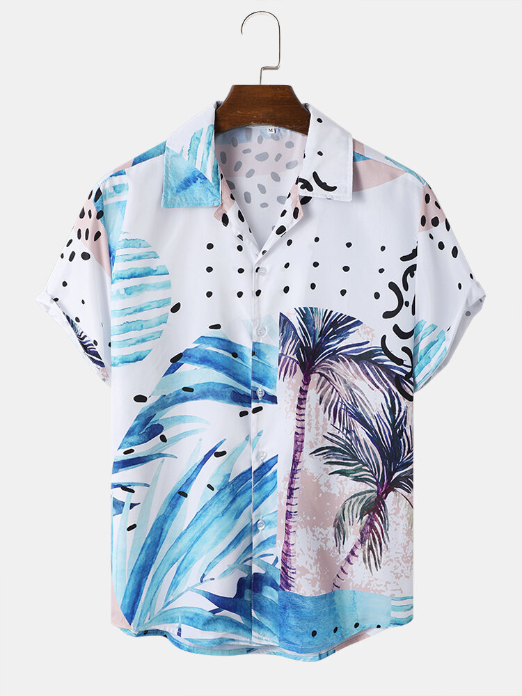 Men Coconut Tree Print Beachwear Soft Comfy Breathable All Matched Shirts