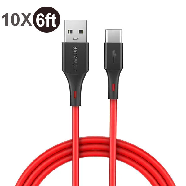 [10 Pack] BlitzWolf® BW-TC15 3A QC3.0 Quick Charge USB Type-C Cable Fast Charging Data Sync Transfer Cord Line 6ft/1.8m