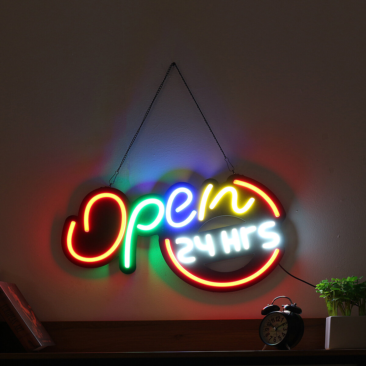 

60x34cm Open 24Hrs Sign LED Neon Light Display Cafe Bar Club Wall Advertising Lamp Decor 110-240V