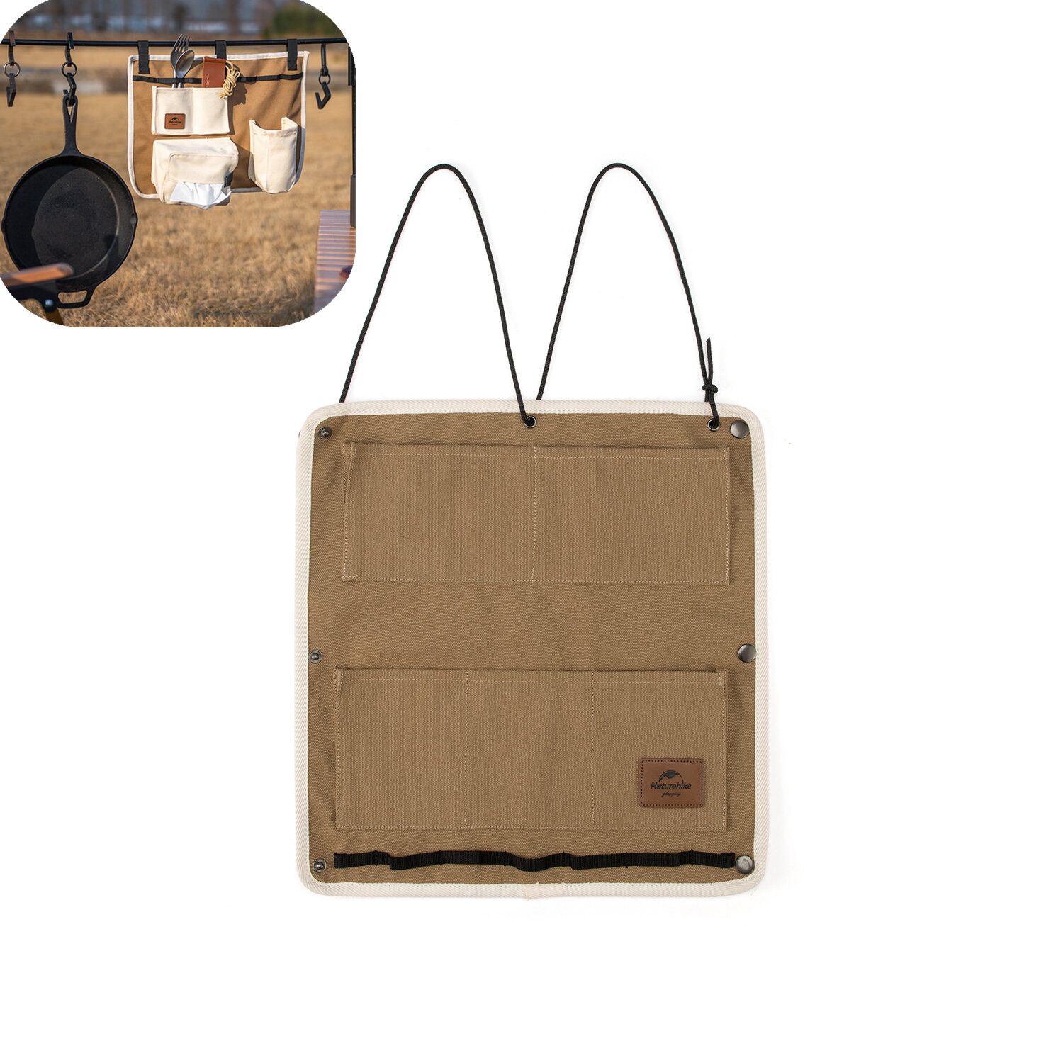 Bolsa pendurada com múltiplos bolsos Naturehike para camping, armazenamento em carrinho, bolsa de pano de lona para piquenique, cozinha ao ar livre e churrasco.