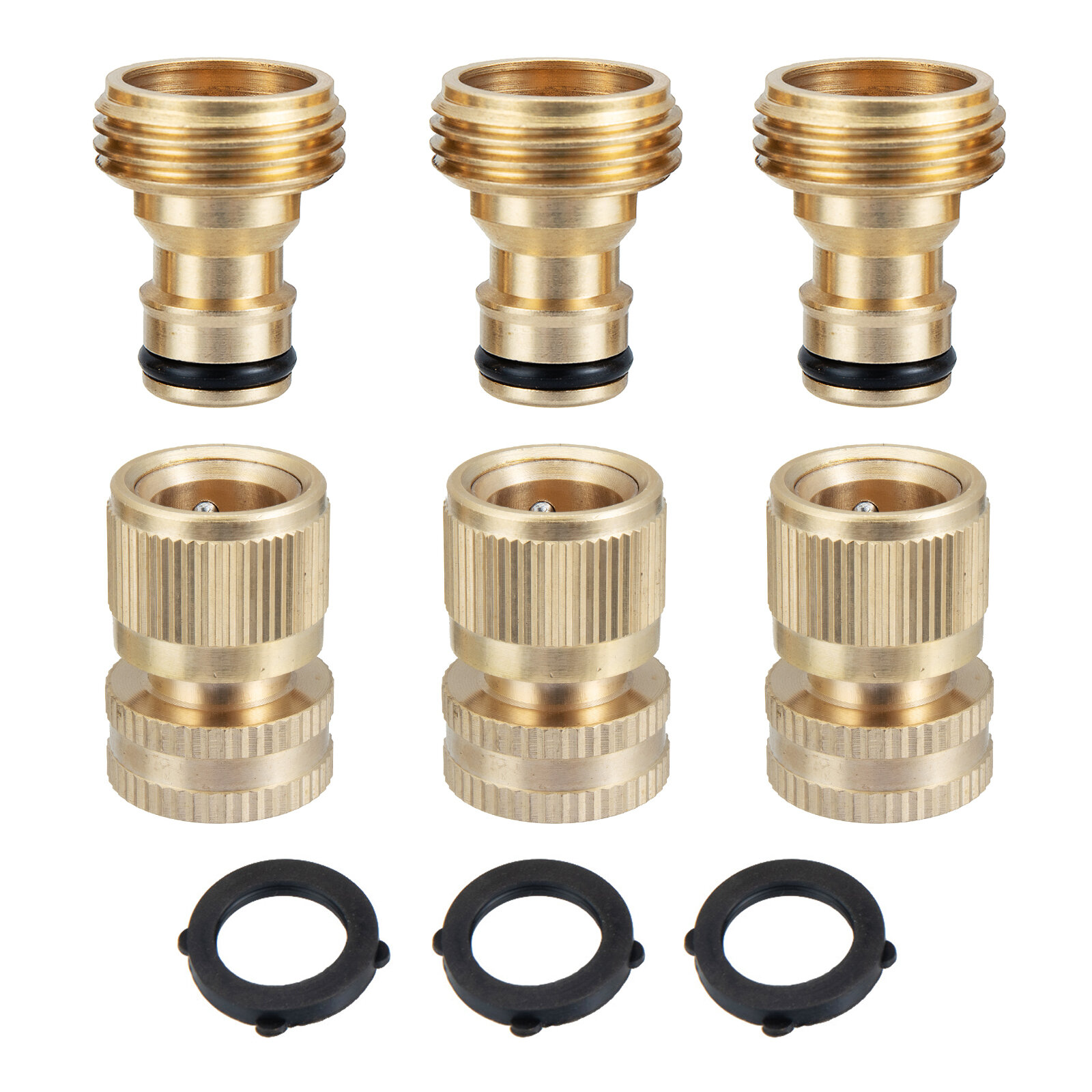 

3 Sets Brass Pipe Hex Nipple Fitting Quick Coupler Adapter 3/4"GHT Brass Male to Female Thread Brass Pipe Connectors