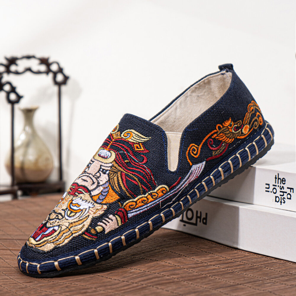 Heren ademend antislip patroon comfortabele zool Chinese stijl casual linnen schoenen