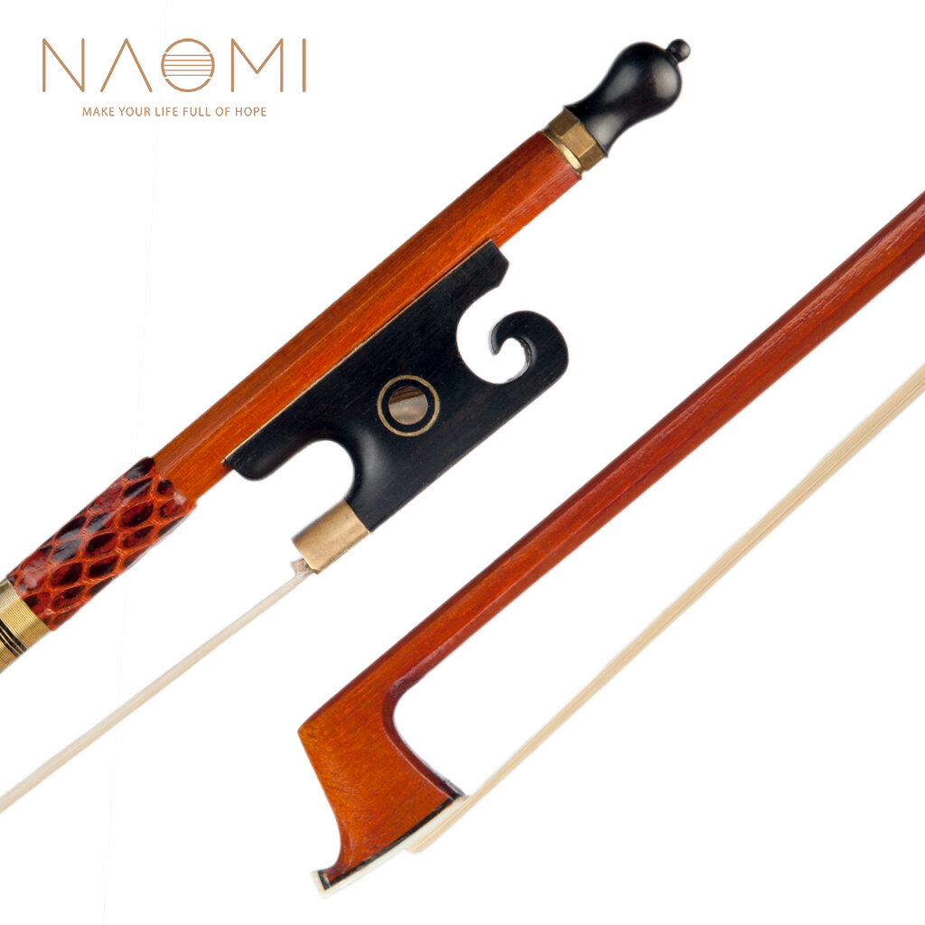 NAOMI Master Violin Bow 4/4 Pernambuco Fiddle Bow White Mongolia Horsehair Octagonal Stick Snake Skin Grip Black Ox Horn