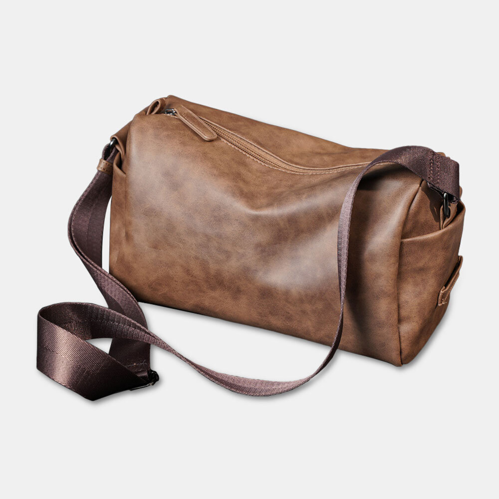 Men Vintage Large Capacity Crossbody Bag Faux Leather Multifunction Shoulder Bag