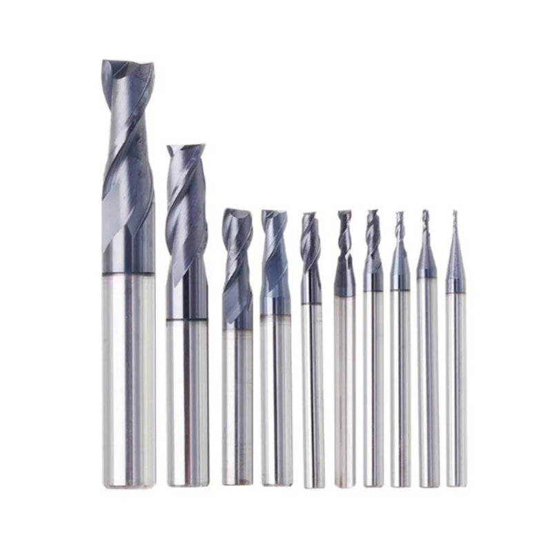 Drillpro 1-20mm 2 Flute End Mill HRC50 Tungsten Steel TiAIN Coat Milling Cutter For CNC Machine