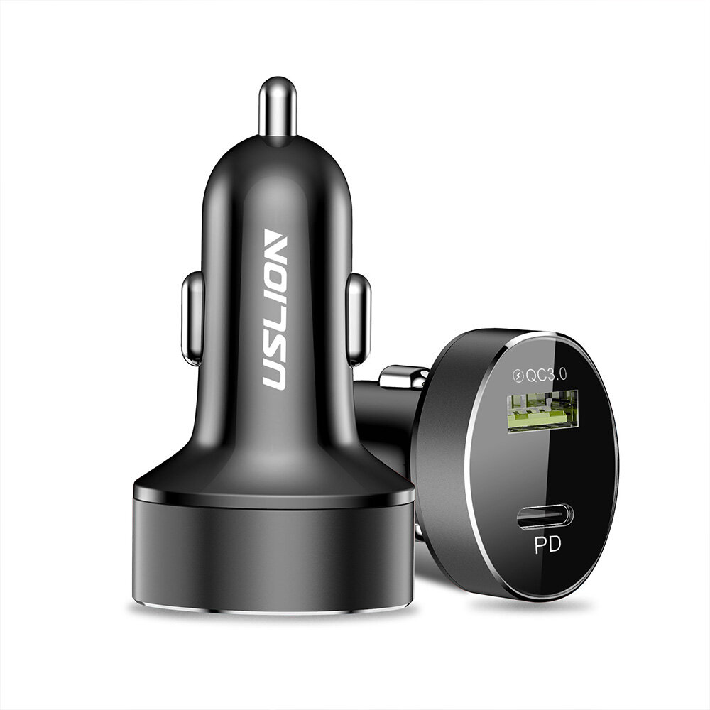 

USLION US0120 36W 2-Port USB PD Car Charger Adapter 18W Type-C PD 18W QC3.0 Fast Charging for iPhone 12 13 14 14Pro for