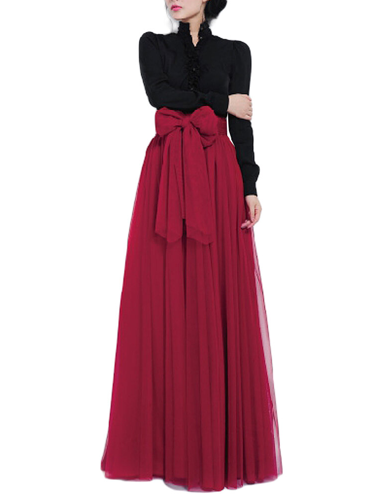 solid color mesh tulle pleated maxi skirt at Banggood
