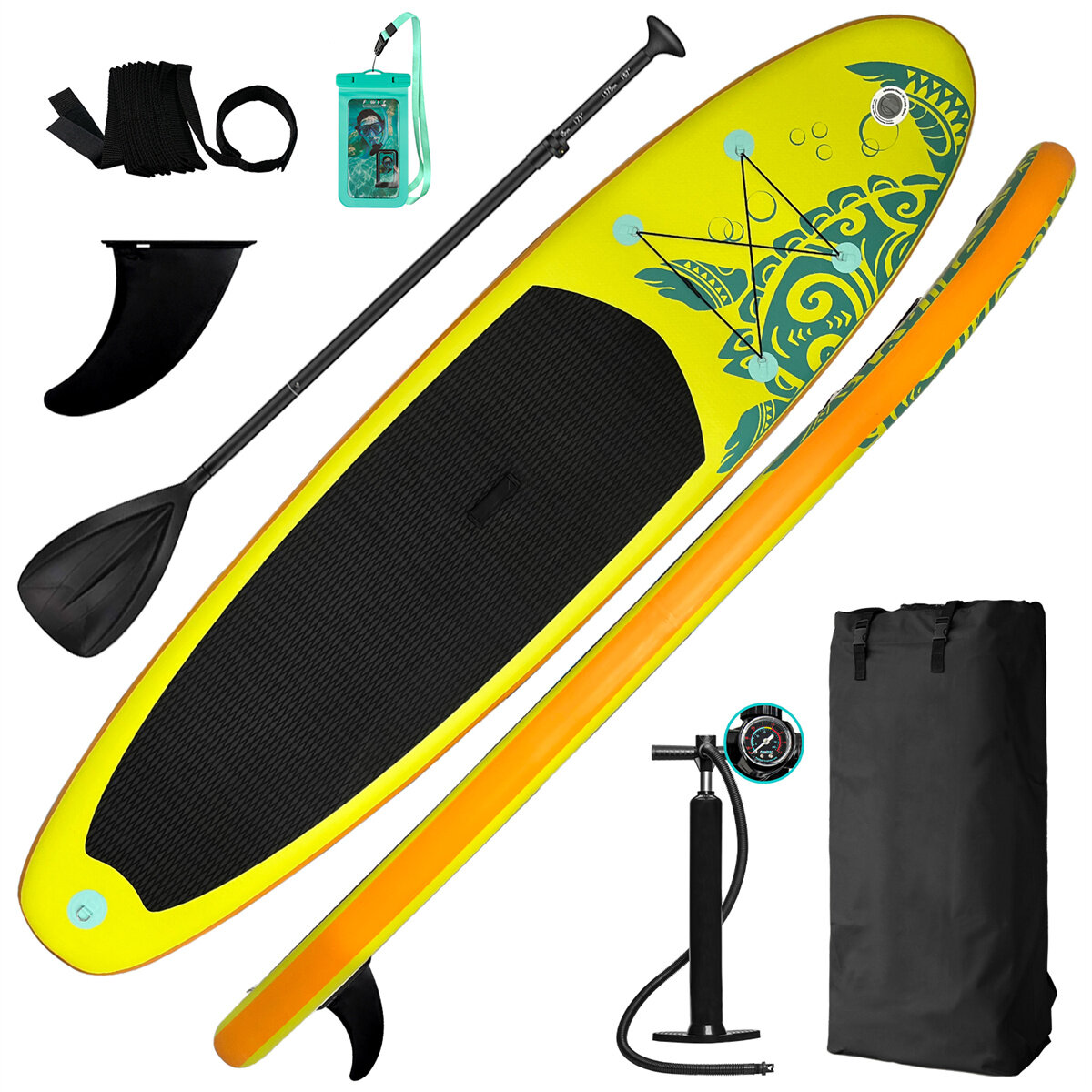 

[EU Direct] Funwater 335cm Inflatable Stand Up Paddle Board with Adjustable Paddle Pump Travel Backpack Leash Waterproof