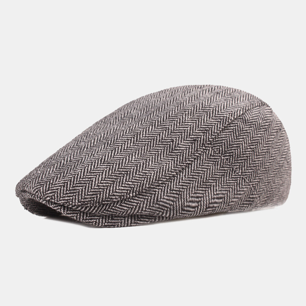 Men Cotton Herringbone Pattern Warmth Driver Hat Casual Adjustable Sunshade Forward Hat Beret Flat C
