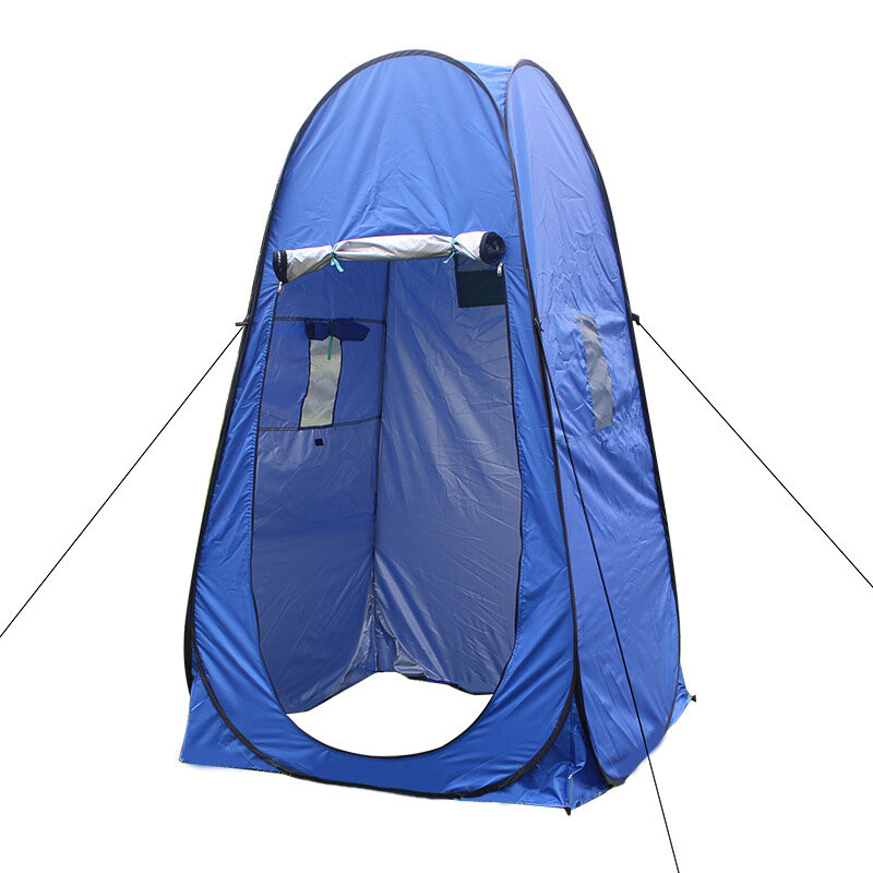 Poliészter magánzuhany sátor kempingezéshez, vízálló és UV-védő, két ablakkal.