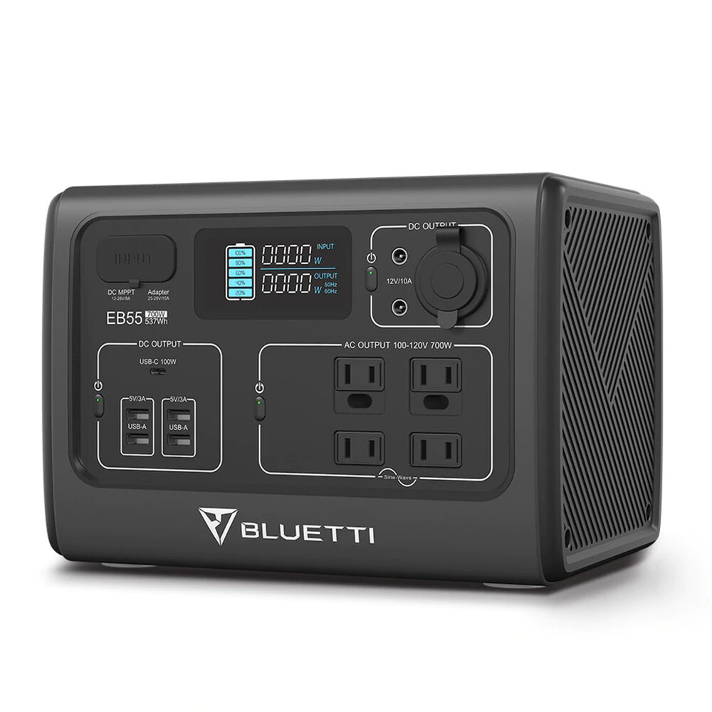 [EU Direct] BLUETTI EB55 700W 537Wh Portable Power Station With 200W 220V AC Input+200W PV Solar Input/4*100-120V/700W AC OUTLETS Support 4 Ways of Fast Recharging Power Generator