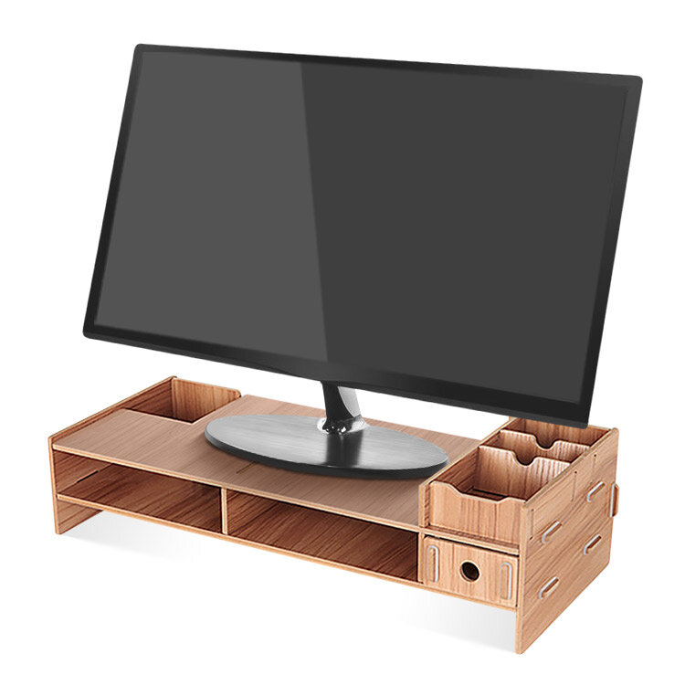 Wooden Monitor Bracket Stand Desktop Storage Shelf Laptop Stand Computer Screen Rack Desk PC Riser H