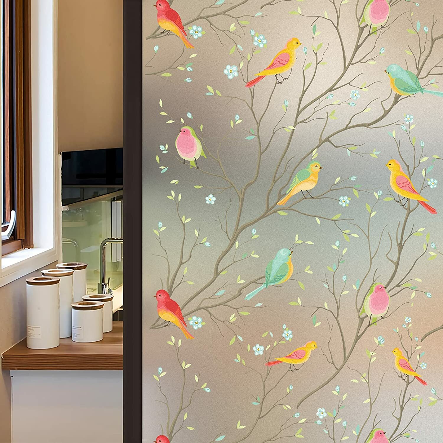3D Matte Raamsticker Colorful Vogel Niet-klevende Frosted Glass Static Cling Stained Sticker