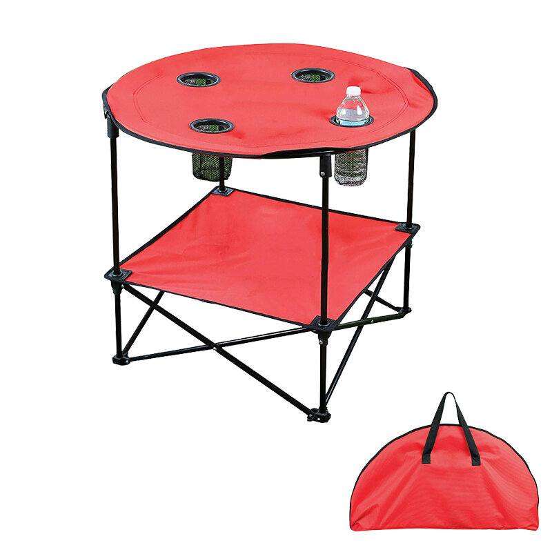 Könnyű összecsukható strandasztal 600D vászonból 4 pohártartóval, hordozható piknik és kemping asztal tárolóval