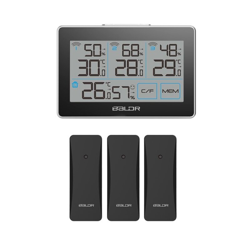 Digitale LCD Draadloze Weerstation Sensor Met 3 Thermometers Buiten Binnen